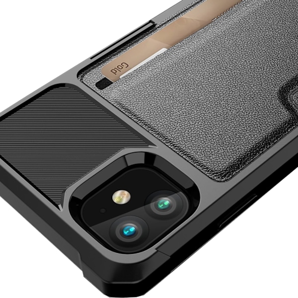 iPhone 12/12 Pro - Minimalistiskt Kortfodral med Fullt Skydd Svart