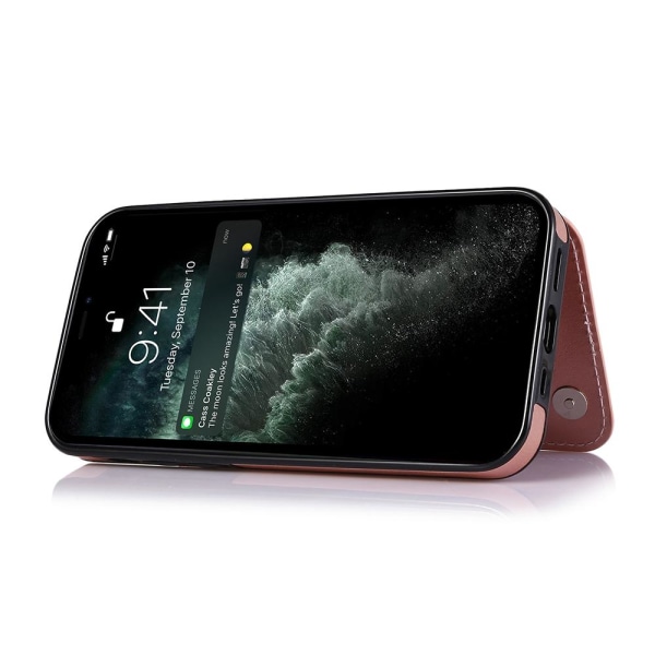 iPhone 12 Pro Max - Skyddande Skal med Korthållare Brun