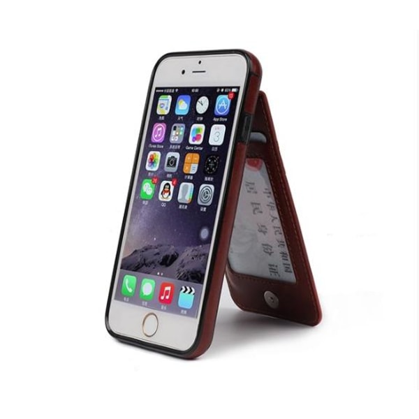 iPhone 6/6S Elegant L�derskal med pl�nbok/Kortfack Svart