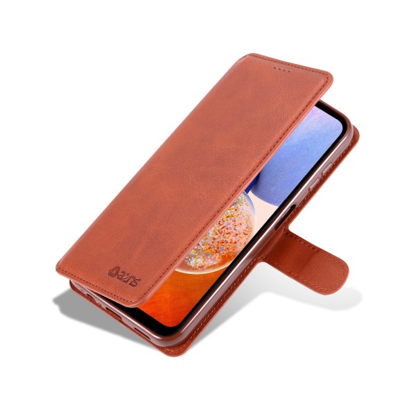 Luxury Leather Wallet case for Samsung galaxy A14 5G Brun