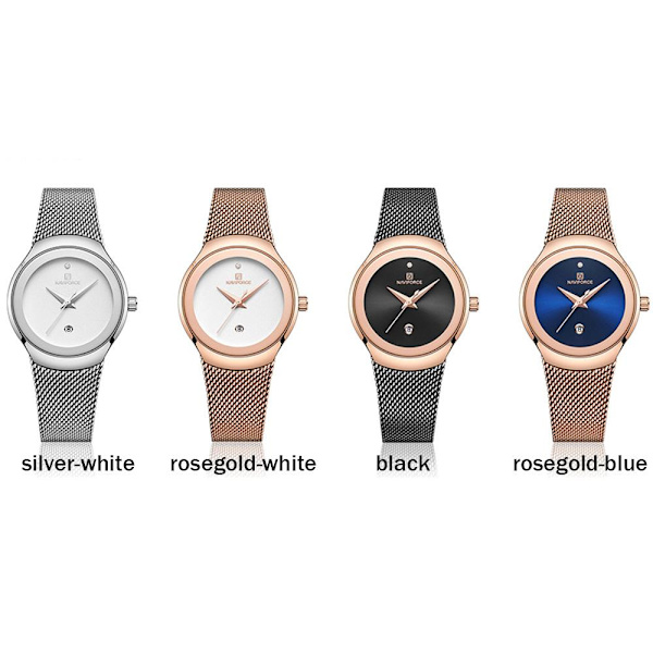 Elegant Super Slim Dam Klocka (NaviForce) Roséguld/Vit