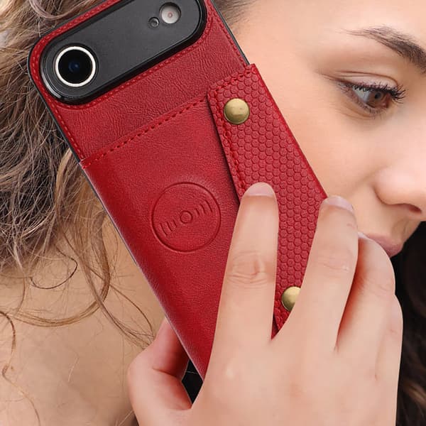iPhone 17 Air Retro Skal med Kortfack & Knappstängning Blå