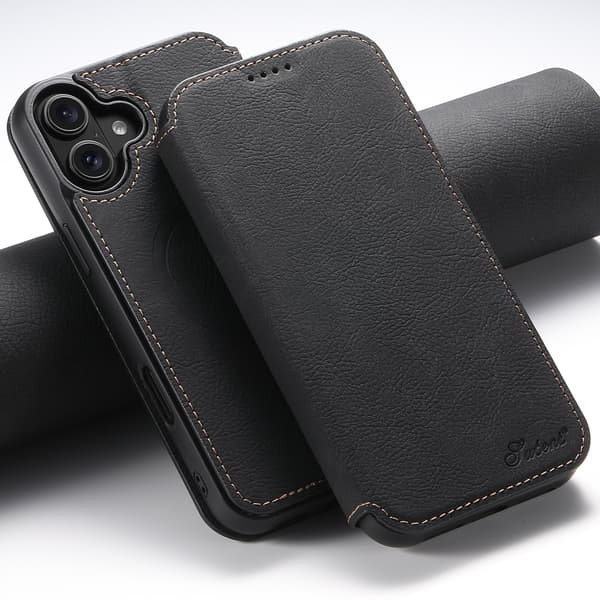 iPhone 16 Plånboksfodral - Lyxig Design & MagSafe-kompatibelt! Svart