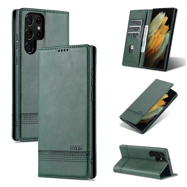 Samsung Galaxy S22 Ultra - AZNS Plånboksfodral Mörkgrön