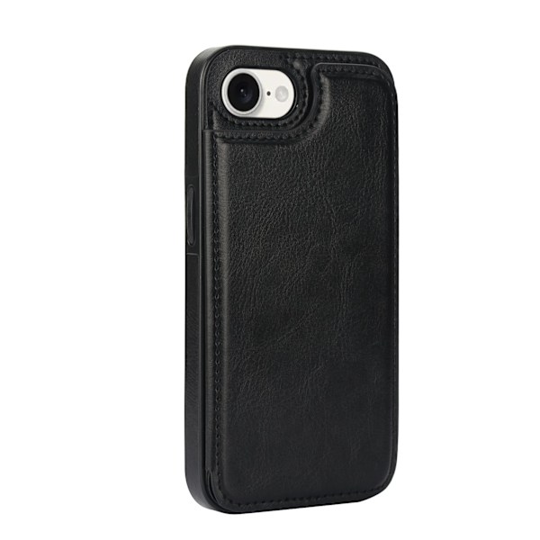 iPhone 16E - Stilrent Fodral med Kortfack & Magnetlås Svart