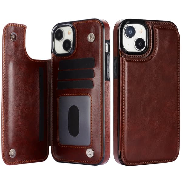 Iphone 15 - Läder Fodral med 3-kortfack Roséguld