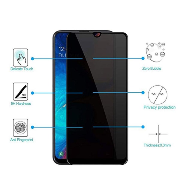 Samsung A50 2.5D Anti-Spy -näytönsuojakehys 9H HD-Clear. Transparent