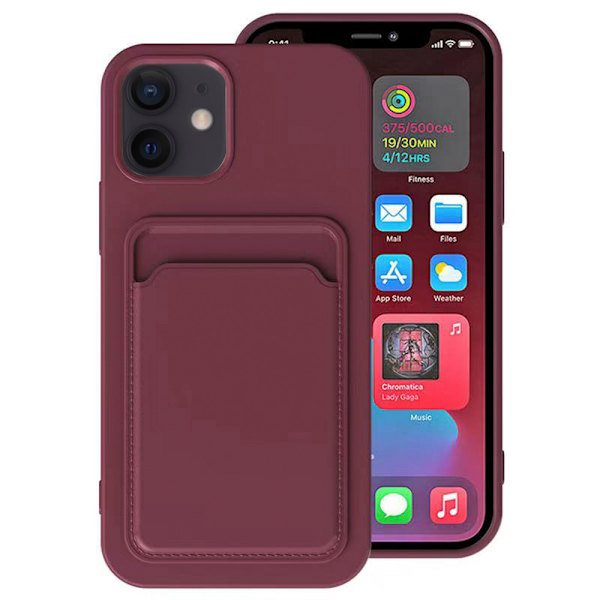 iPhone 12 Mini - Skyddande Stilrent Skal med Korthållare Mörkblå