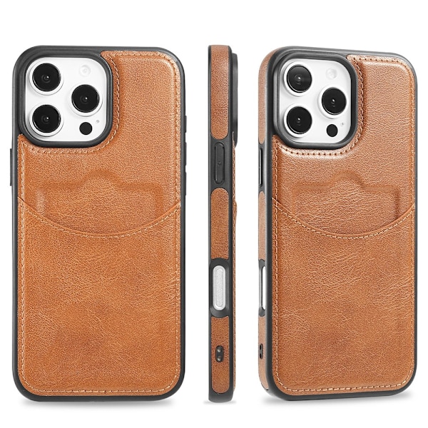 iPhone 16 Pro -  Elegant skal med ett kortfack Mörkbrun
