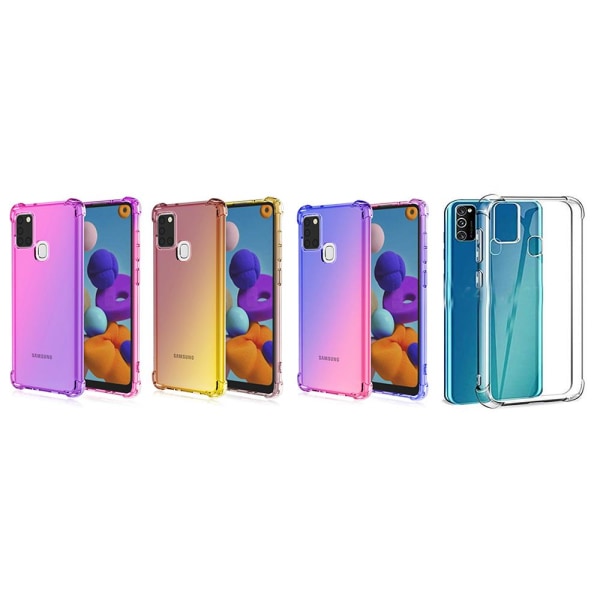 Samsung Galaxy A21S - Floveme silikondeksel Blå/Rosa