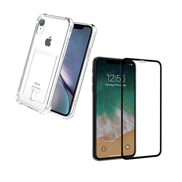iPhone XR - Kuori korttipidikkeellä ja näytönsuojalla Transparent