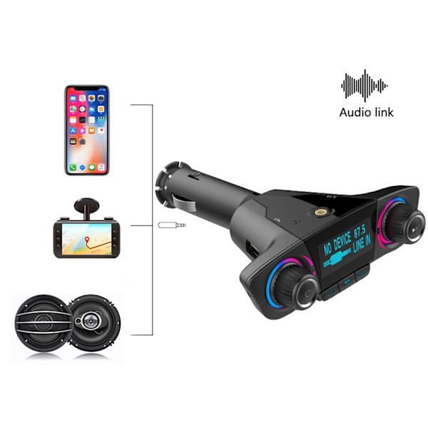 Bluetooth 5.0 FM Transmitter Modulator Stereo Svart Svart