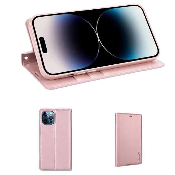 iPhone 16 Pro Max - Hanman Stilrent och Funktionellt Plånboksfodral Roséguld