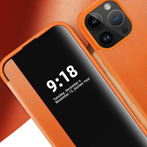 iPhone 16 Pro Max Fodral - Elegant Design med Smart Fönster! Orange