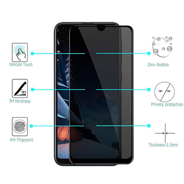 Samsung A70 Anti-Spy 2.5D Skärmskydd Ram 9H Transparent