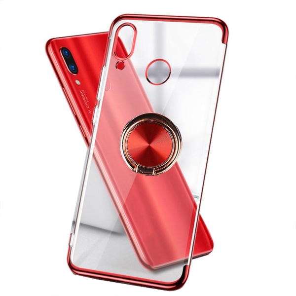 Huawei P Smart 2019 - Käytännöllinen silikonikuori sormustelineellä Röd