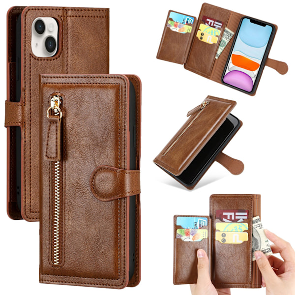iPhone 13 - Lyxigt Wallet Case med Kortplatser Mörkbrun