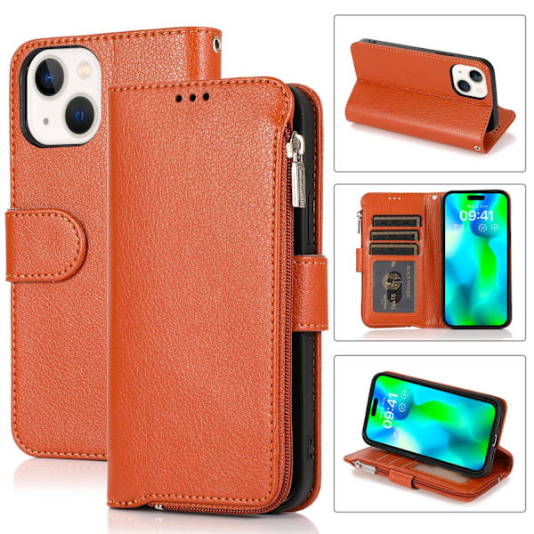 iPhone15PLUS-Fodral Vikbart med Axelrem och Dragkedja 3-Kortfack Pink gold