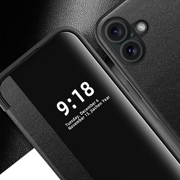 iPhone 16 Fodral - Elegant Design med Smart Fönster! Svart