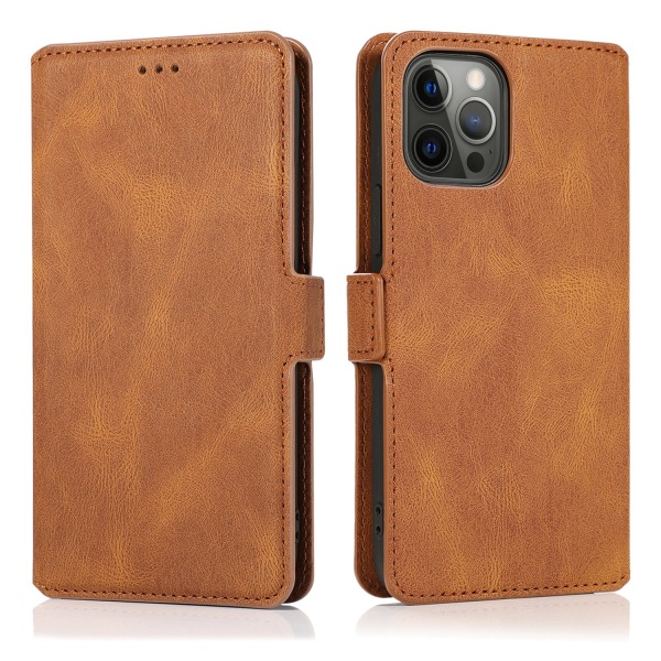 iPhone 15 Pro - Elegant Flip-deksel i skinn Brown