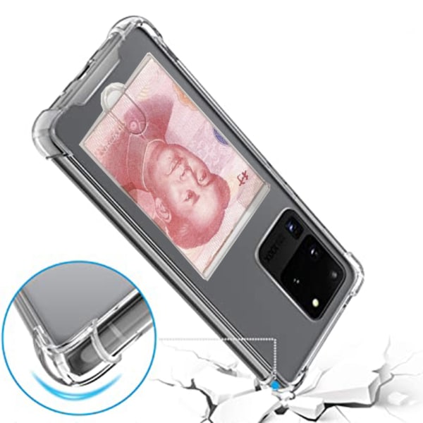 Samsung Galaxy S20 Ultra - Skal med Kortfack & Mjukt Skärmskydd Transparent