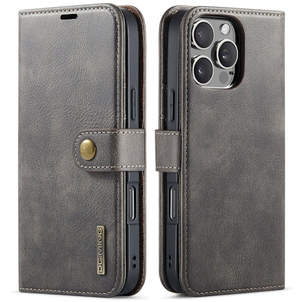 iPhone 15 Pro Max - Klassisk Design med Kortplatser & Kickstand Grå