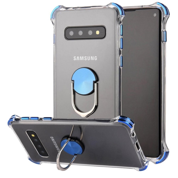 Samsung Galaxy S10 - Beskyttende praktisk veske med ringholder Blå Blå