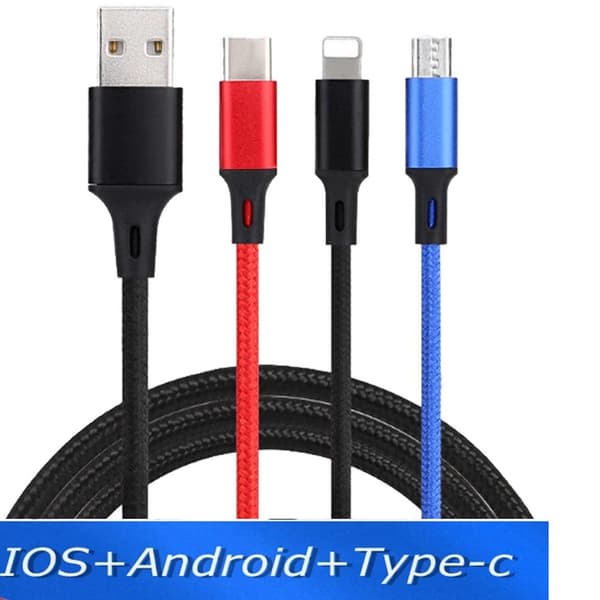 Effektfull 3 i 1 Multifunktionell Snabbladdnings Kabel Flerfärgad