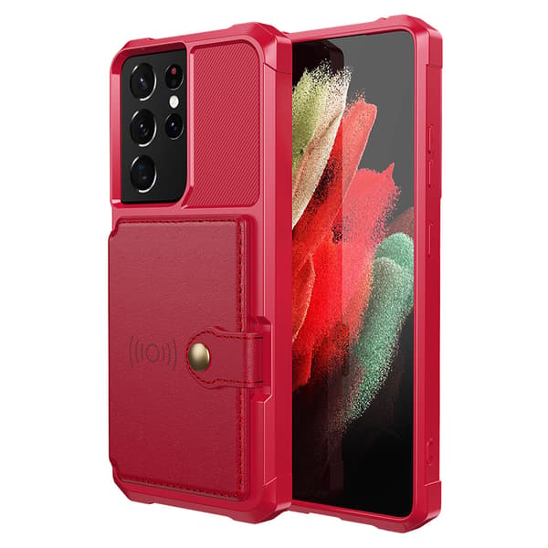 Samsung Galaxy S21 Ultra - Elegant Slankt Cover med Kortholder Grön