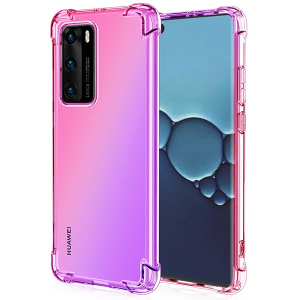 Huawei P40 - Floveme Silikone Cover Blå/Rosa