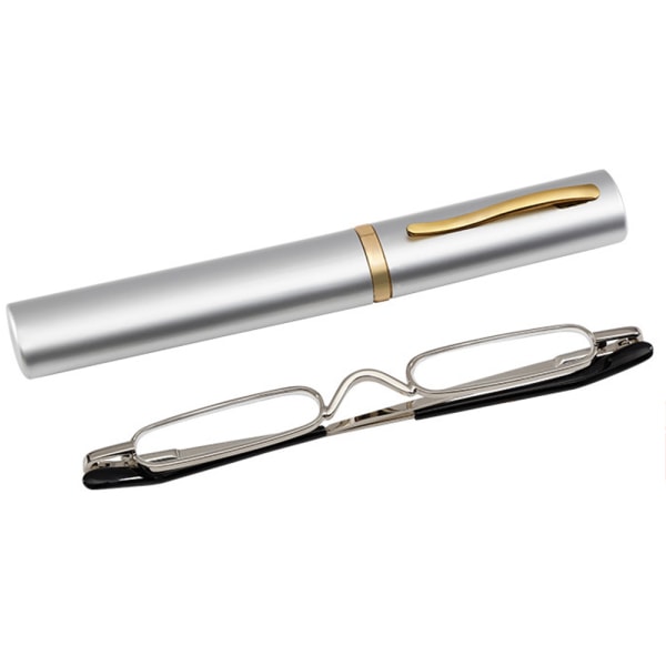 Läsglasögon med Styrka +1.0 - +4.0 Bärbar metalllåda UNISEX Silver +1.75