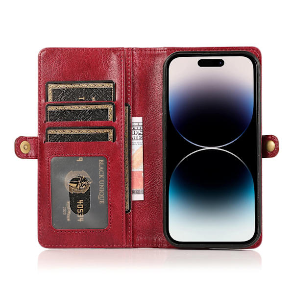 iPhone 15 Pro - Elegant Plånboksfodral i Lyxigt Läder med Korthållare Svart