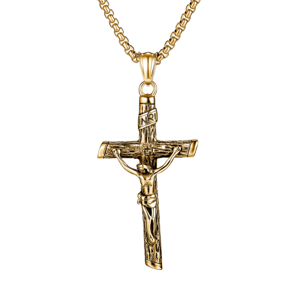 Cross Jesus rustfrit stål halskæde Guld