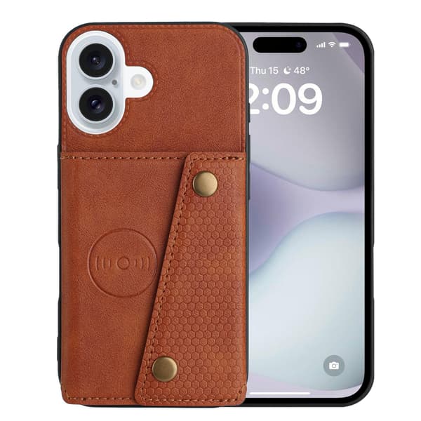 iPhone 17 PU-Läder Skal med Ställfunktion och 4 Kortfack Röd