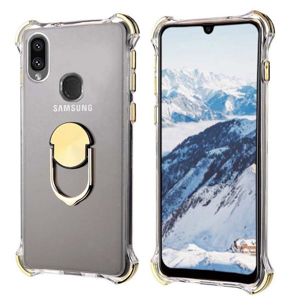 Samsung Galaxy A40 - Praktiskt Skyddande Silikonskal Ringh�llare Silver