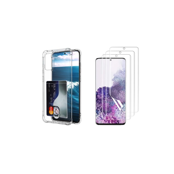 Samsung Galaxy S20 Plus - Skal med Kortfack & Mjukt Skärmskydd Transparent