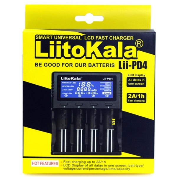 Batteri Snabbladdning LiitoKala Lii-PD4 18650 26650 4-slot Svart Svart