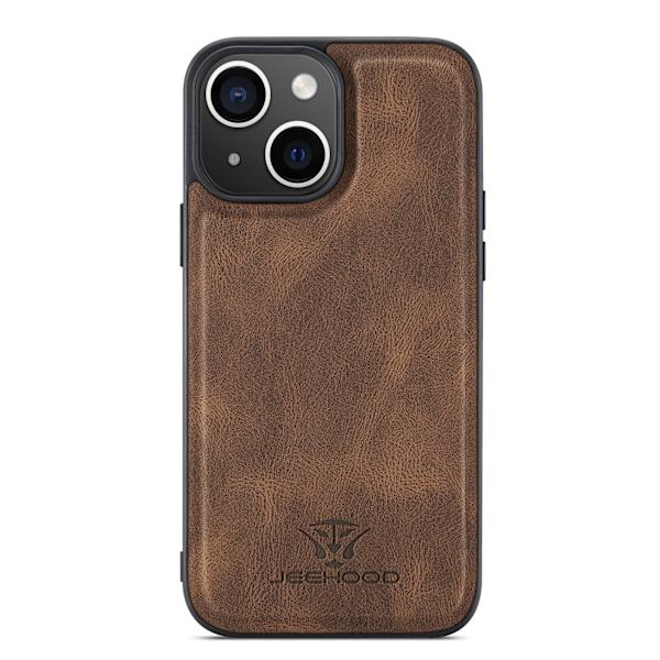 iPhone 15- Läderplånboksfodral med magnetiskt hållare Roséguld
