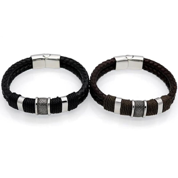 Virkat Konstläder Hög Kvalitets Armband Svart 21CM
