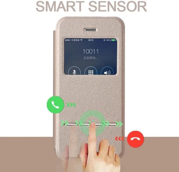 iPhone 7 Smartfodral Elegant med Fönster & Svarsfunktion Guld