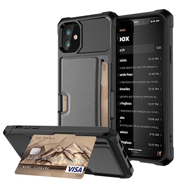 iPhone 12/12 Pro - Minimalistiskt Kortfodral med Fullt Skydd Svart