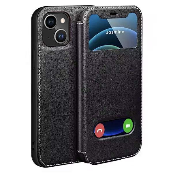 iPhone 13 Mobilskal  Klassisk Design i Läder & TPU Kaffe