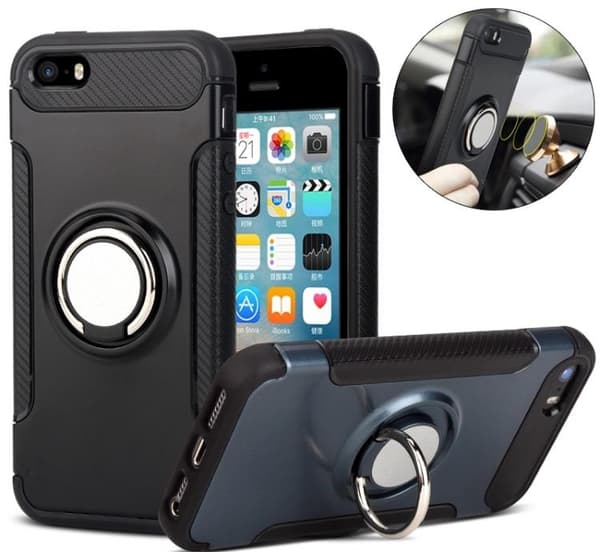 iPhone 6/6S PLUS - HYBRID Carbon skal med Ringhållare FLOVEME Svart