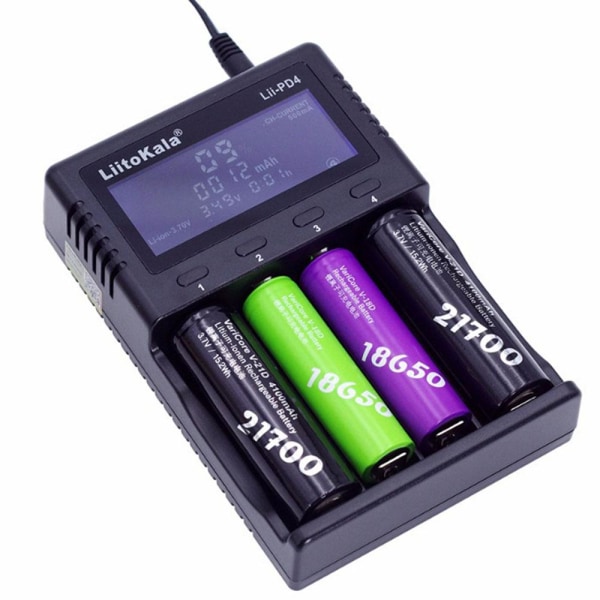Batteri Hurtig opladning LiitoKala Lii-PD4 18650 26650 4-slot Svart Svart