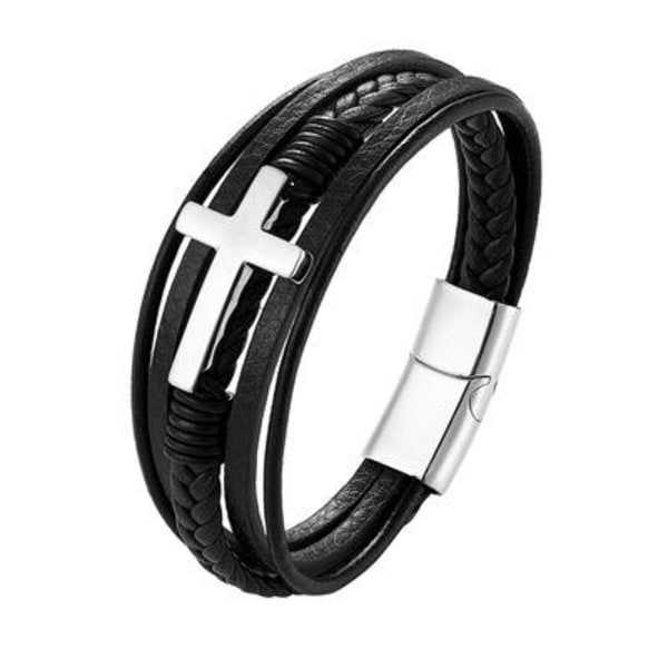 Exklusivt Hög Kvalitets PU-Läder Kors Armband Guld 19CM