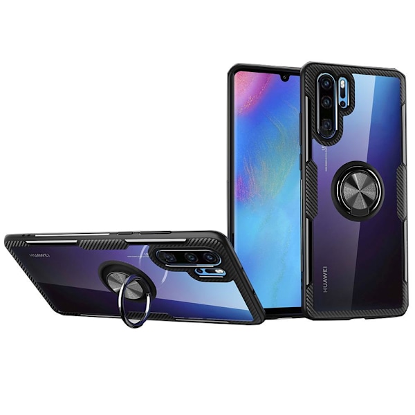 Huawei P30 Pro - Stilsäkert Hybridskal med Ringhållare (LEMAN) Svart/Silver