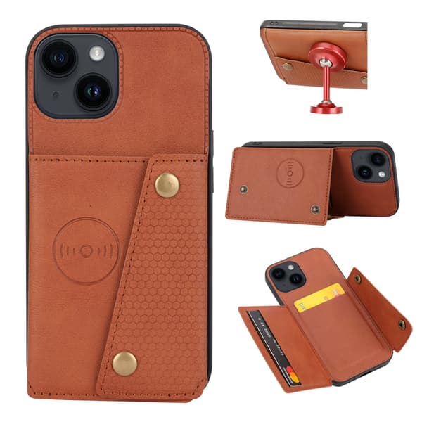 iPhone 15 - Lyxigt Retro Läder Plånboksfodral 4-Kortfack Brun