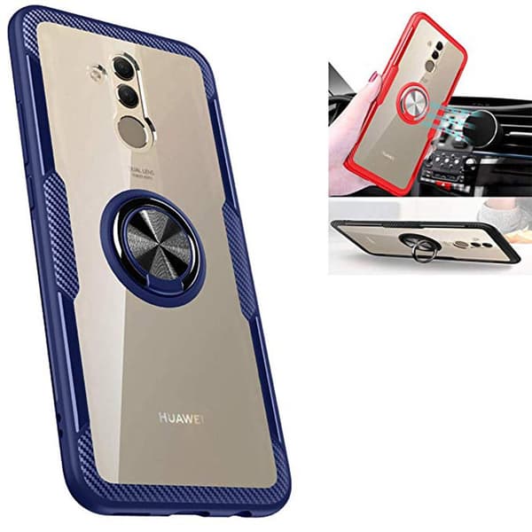 Huawei Mate 20 Lite - Smart Leman Skal med Ringhållare Röd/Silver