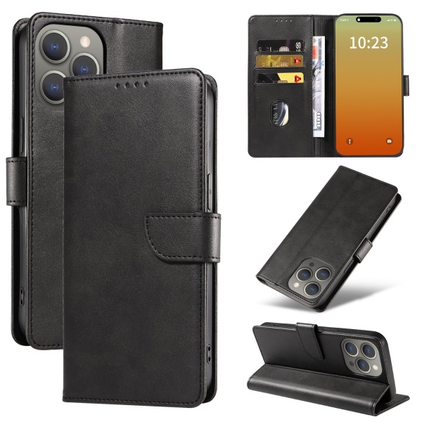 iPhone 15 pro - Plånboksfodral Läder i Flera Färger Blå