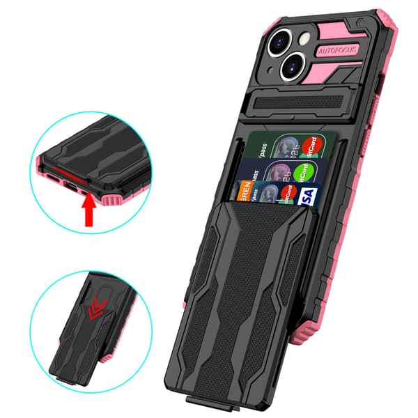 iPhone 13 - Plånboksfodral med Kortplatser och Kickstand Rosa